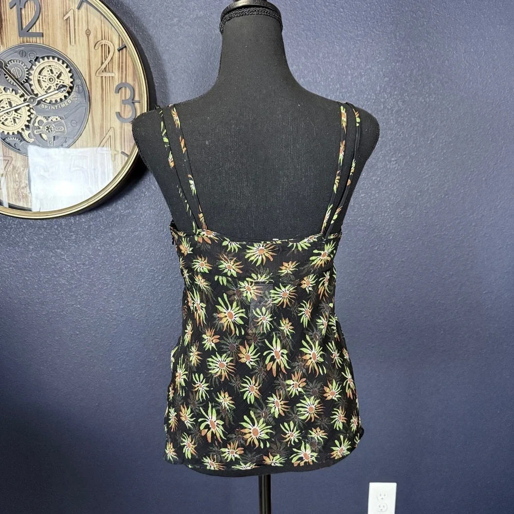 J. Crew NWT Black Crinkle Chiffon Camisole Top in Sunburst Floral | Size 4 - Picture 4 of 8